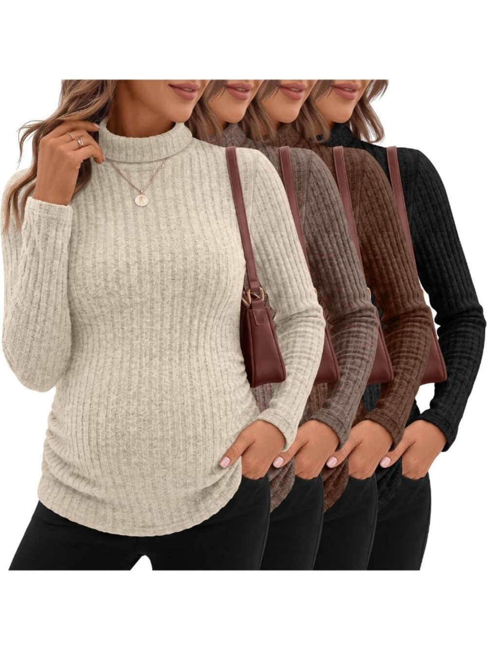 4 Pack Women's Maternity Ribbed Long Sleeve Shirts - Comfy & Stylish Tops